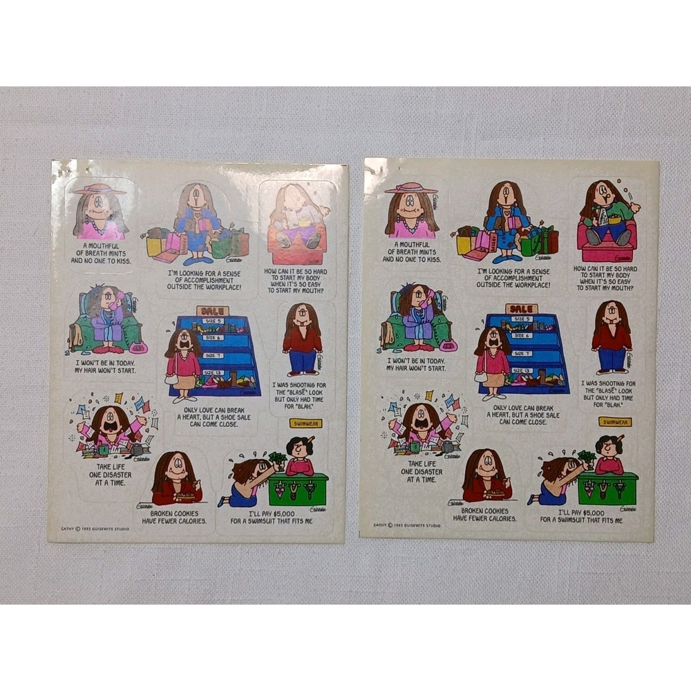 Cathy Comic Strip Stickers 2 Full Sheets  Vintage Hallmark Guisewite